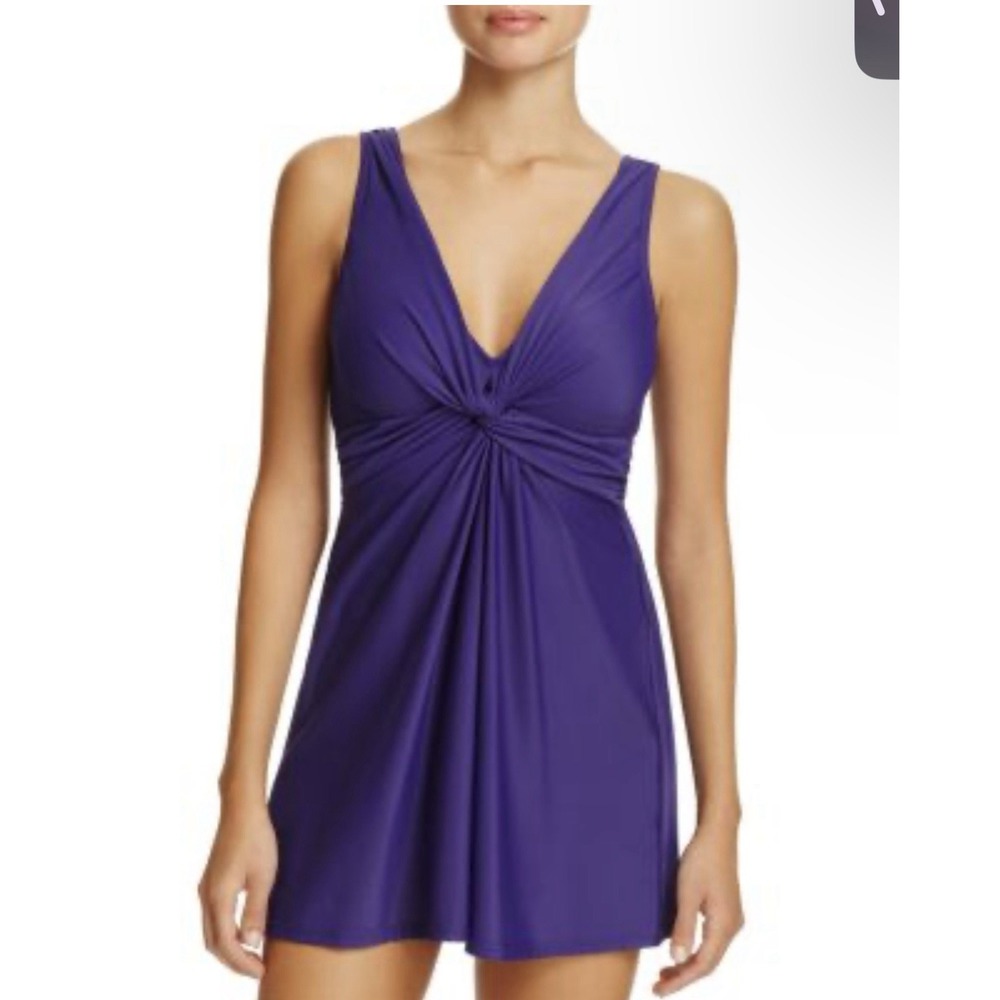 Miraclesuit Womens Marais Swim Dress‎ Size 10 Blue Slimming Twist Front 6503035